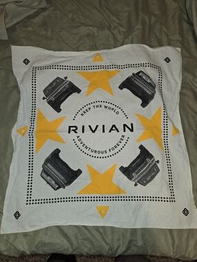 Rivian Men's White and Yellow Logo Bandana - Adventure Graphic